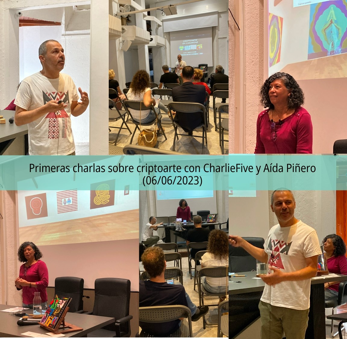Charlas «La importancia del criptoarte para Canarias», por Charlie Five, y «Desafiando los estereotipos: feminismo, edadismo y criptoarte», por Aída Piñango. En el marco de la exposición «OnSpace #1»