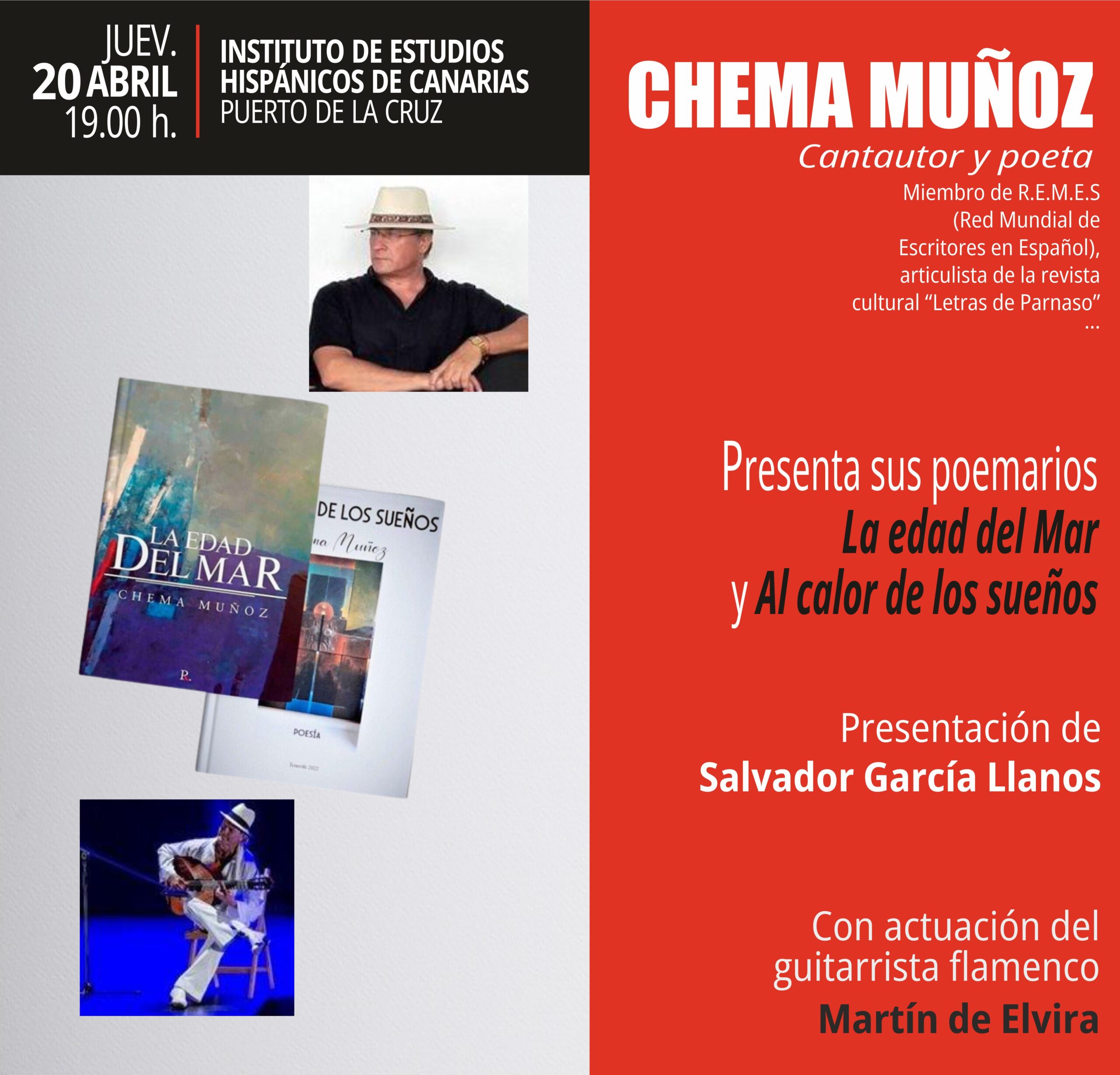 «La edad del Mar» y «Al calor de los sueños», del cantautor y poeta Chema Muñoz, por Graciliana Montelongo Amador. Jueves 20 de abril, 2023.