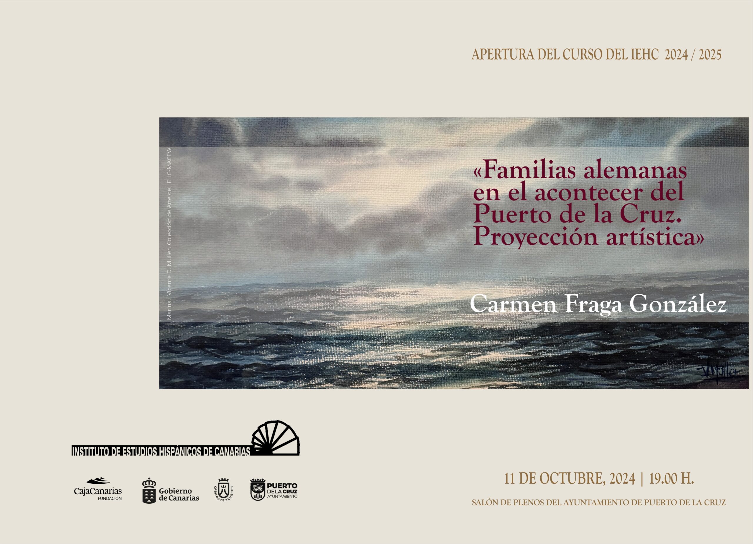 Conferencia inaugural del Curso 2024/2025 del IEHC «Familias alemanas en el acontecer del Puerto de la Cruz. Proyección artística», a cargo de  Carmen Fraga González, catedrática de Historia del Arte (11/12/2024)