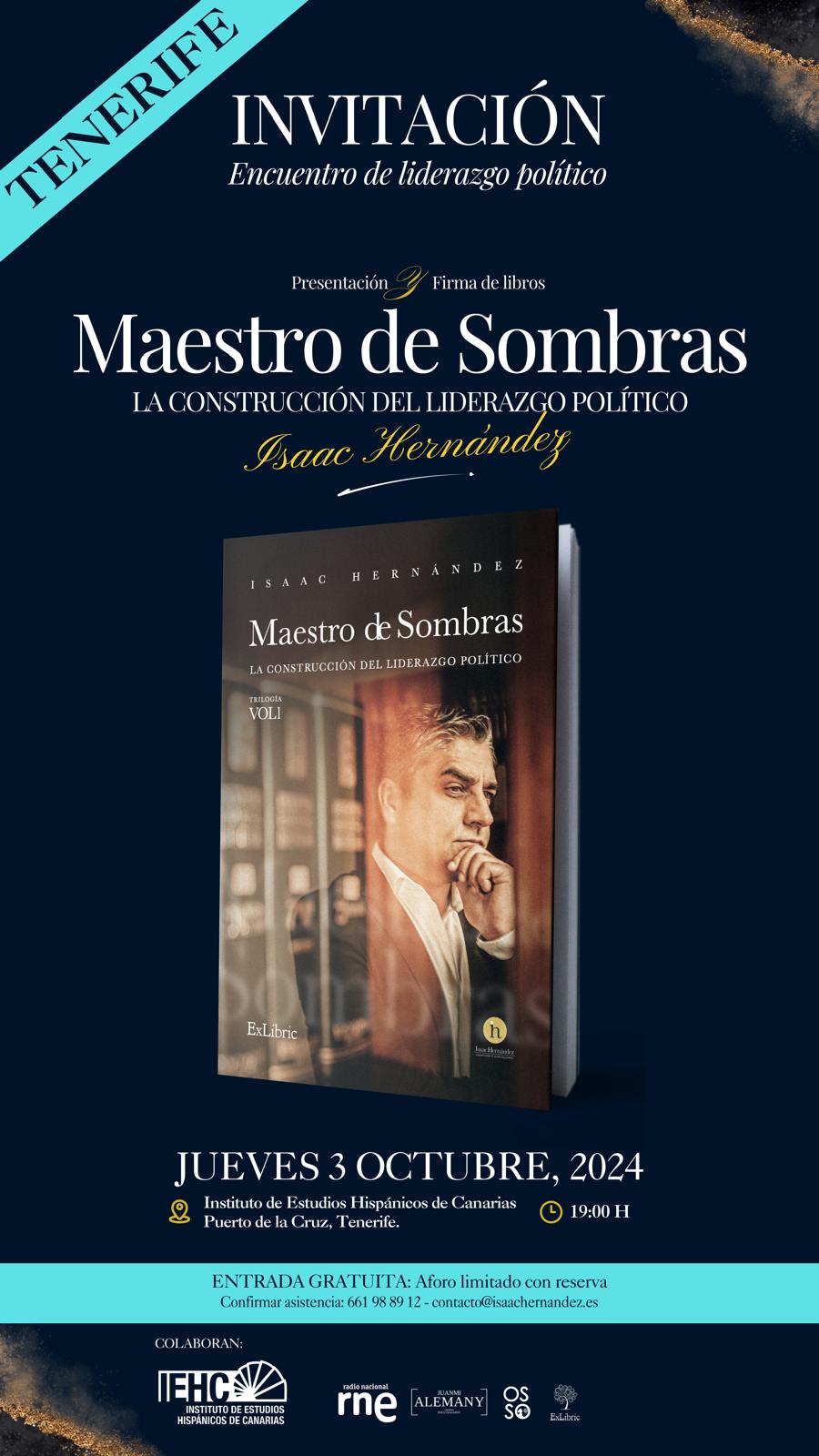 Presentación del libro «Maestros de Sombras», de Isaac Hernández, por Salvador García Llanos (03/10/2024)