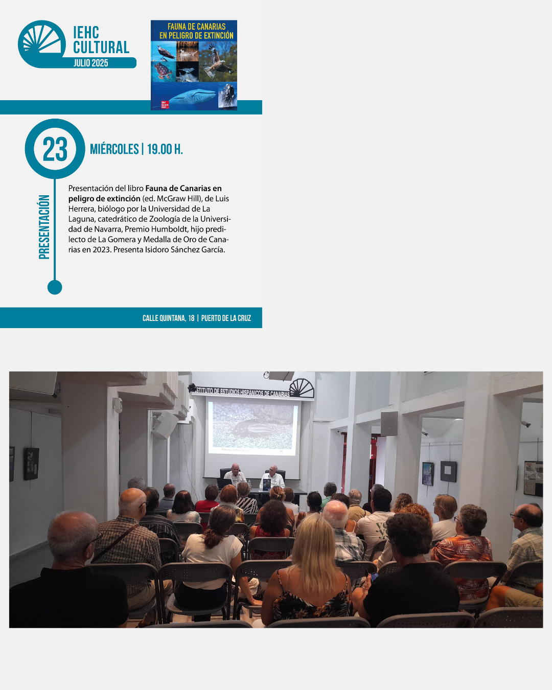 Presentación del libro «Fauna de Canarias en peligro de extinción», de Luis Herrera (23/07/2025)